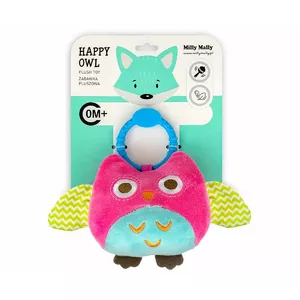 Mīkstā karāma rotaļlieta milly mally Happy owl rozā — piekarināma pie ratiņiem un gultiņas