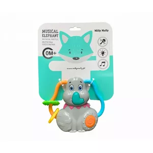 Bērnu muzikālā grabulis milly mally Elephant — rotaļlieta grabulis zīdaiņiem, mīksts satvēriens, zvaniņš