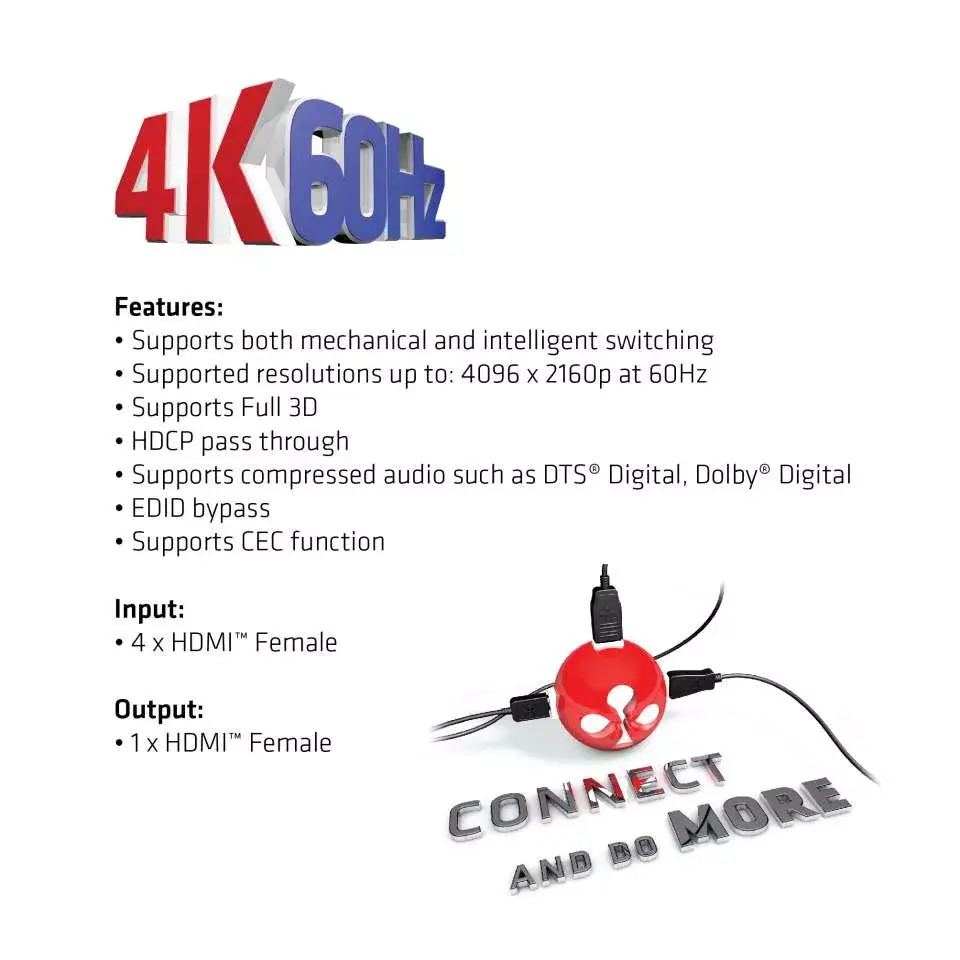 HDMI slēdzis CLUB3D HDMI™ 2.0 UHD 4K60Hz Photo 5