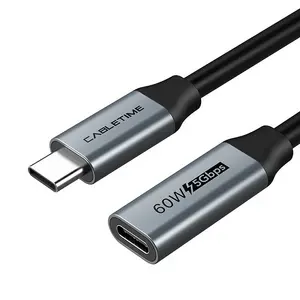 Кабель USB 3.0 Type-C CABLETIME, Type-C (м) — Type-C (ж), 5 Гбит/с, 60W, 4K@60Hz, 0,5 м