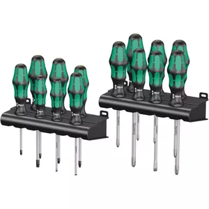 One-way screwdriver set Wera werk Big Pack 300 — 16 pieces, Phillips/Pozidriv/Slot/Torx, black/green handles, package 190×50 mm