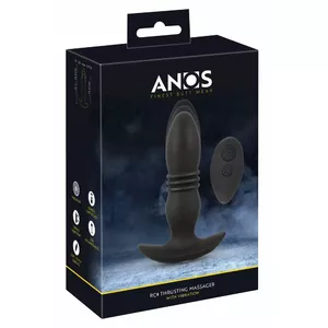 Анальная пробка ANOS Silicone Black — толкающая и вибрирующая, USB-зарядка, введение 13 см, Ø 3–3,7 см