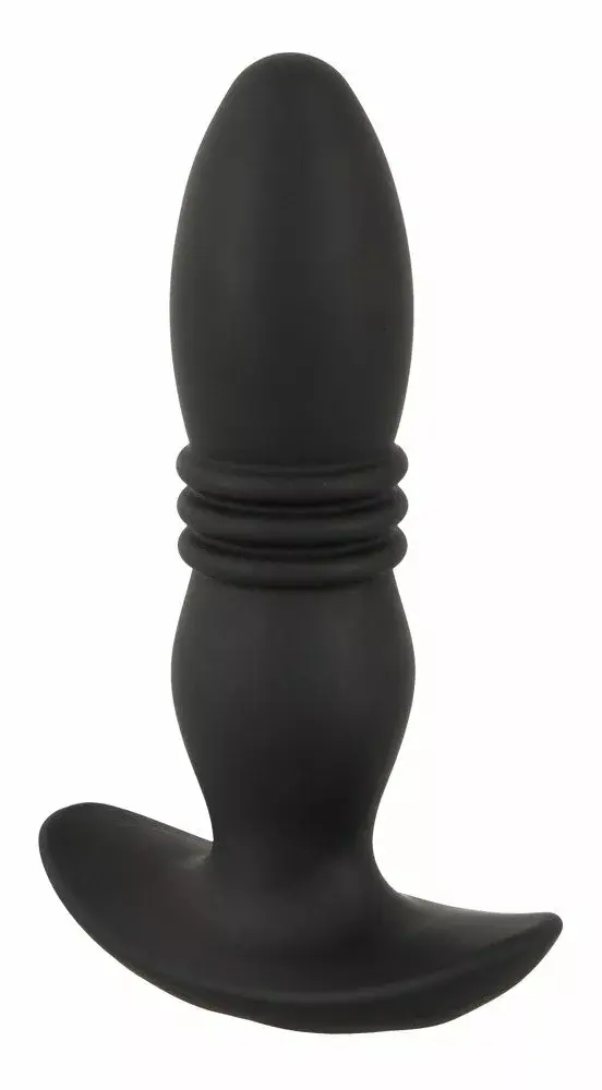 Анальная пробка ANOS Silicone Black — толкающая и вибрирующая Photo 2
