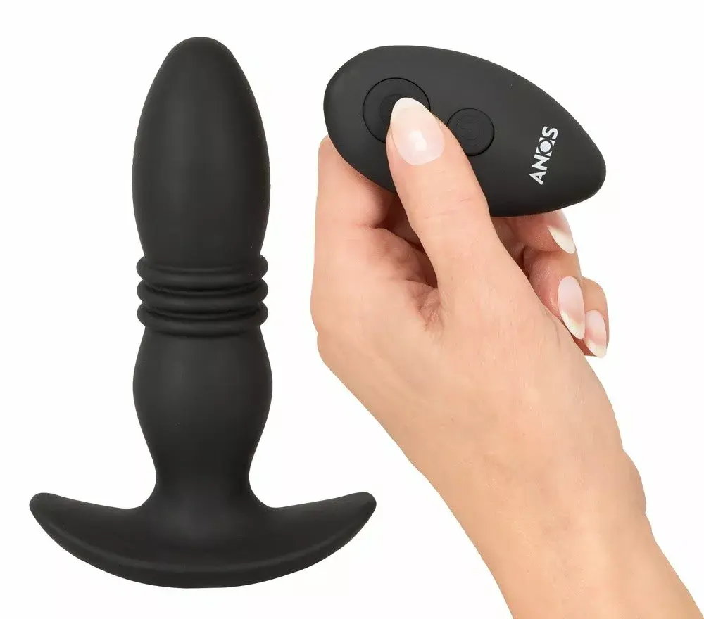 Анальная пробка ANOS Silicone Black — толкающая и вибрирующая Photo 6