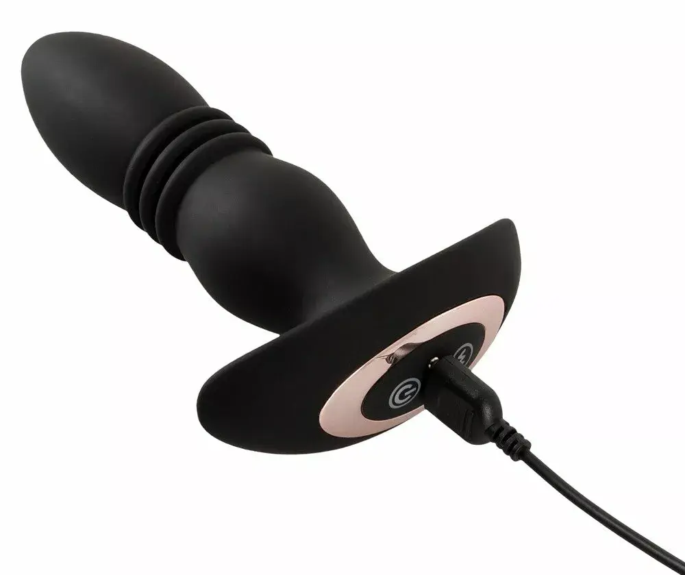 Анальная пробка ANOS Silicone Black — толкающая и вибрирующая Photo 7
