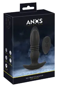 Anal plug ANOS Silicone Black — thrusting & vibrating, USB rechargeable, insertion 13 cm, Ø 3–3.7 cm