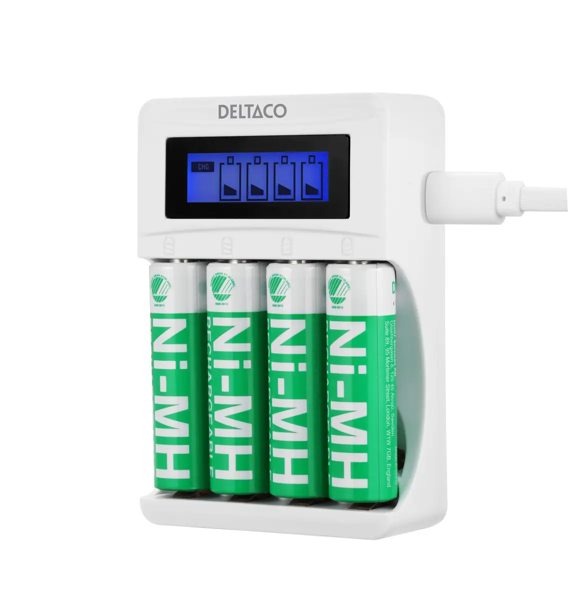 Deltaco C704A4-4xAA USB akumulatoru lādētājs NiMH