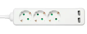 Розетка-удлинитель DELTACO GT-0310 белая с 3 розетками CEE 7/3 и 2 порстами USB-A кабель 1.5 м 16 А 3680 Вт с защитой от детей