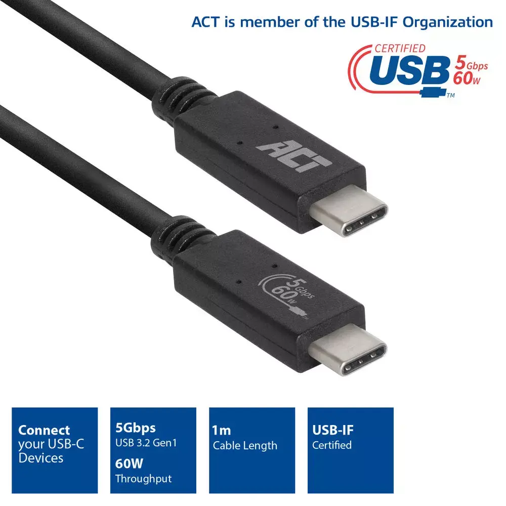 ACT USB 3.0 cable USB-C 1 meter Photo 2