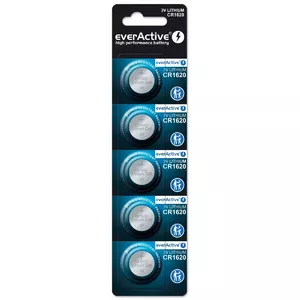 Button lithium battery everActive CR1620, 3 V, 16 mm × 2 mm, pack of 5