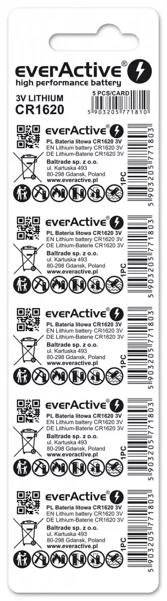 everActive CR1620 litija poga baterija, 5 gab. Photo 2