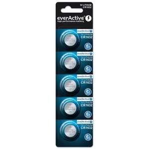 Battery everActive CR1632 lithium single‑use button 3 V — 5 pcs, 16 mm × 3.2 mm