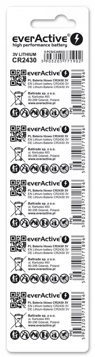 everActive CR2430 литиевая кнопочная батарейка, 5 шт. Photo 2