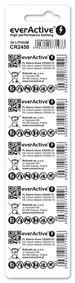 everActive CR2450 litija pogbaterijas 5 gab. Photo 2
