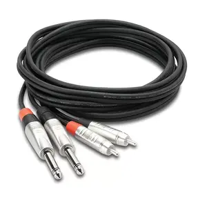 Audio kabelis Hosa HPR-010X2 — 2 x RCA (vīrietis) uz 2 x 6,35 mm TS (vīrietis), 3,05 m, melns
