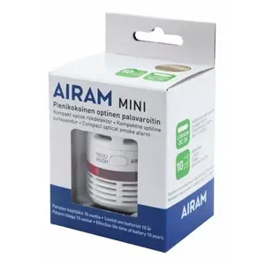 Dūmu signalizators AIRAM Mini 10 V optiskais modelis 7126604 autonomai/zemsprieguma detektēšanai