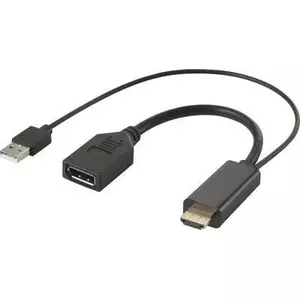 HDMI uz DisplayPort konvertors Renkforce RF-4777274 — 2× HDMI (plug) un USB 2.0 A ieeja uz 1× DisplayPort izeju