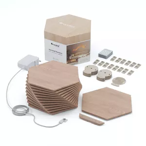 Hexagon Starter Kit Nanoleaf Elements NL52-K-3002HB-13PK — 13 sešstūra paneļi koka apdarē, 230×200×60 mm, 1500K, 100–240V AC