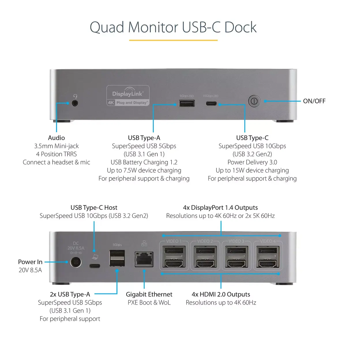 StarTech USB-C dokstacija DK31C4DPPDUE — 4K@60Hz četru monitoru atbalsts Photo 8