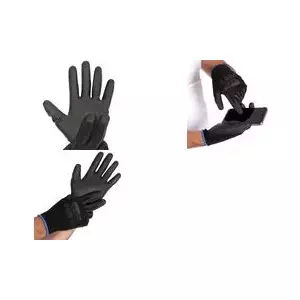 Рабочие перчатки HYGOSTAR BLACK ACE TOUCH L — тонкая вязка из нейлона, 1/4 ПУ покрытие ладони, совместимы с сенсорами