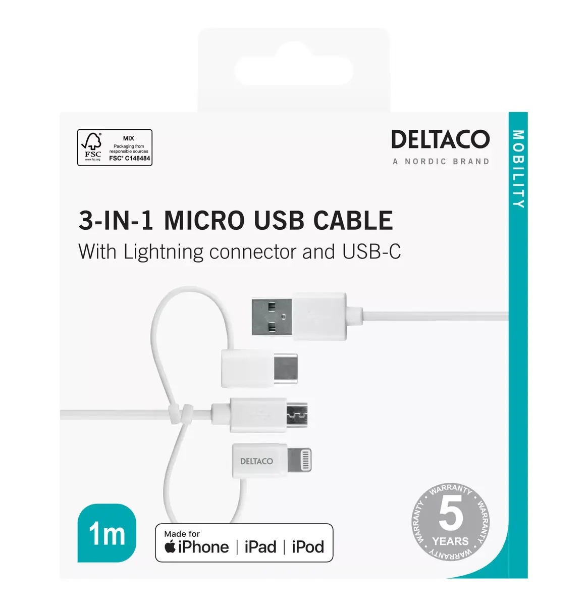 USB kabelis Deltaco IPLH-441 Photo 3
