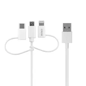 DELTACO IPLH-441 USB kabelis 1 m Baltas USB A uz USB C, Micro USB, Lightning