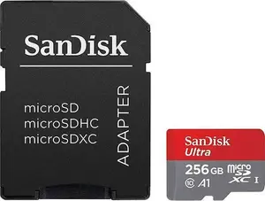 MicroSDXC flash memory SanDisk 256 GB UHS‑I U1 Class 10 A1 read 150 MB/s with SD adapter