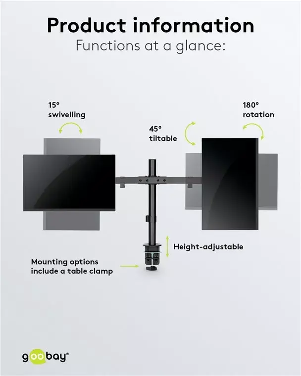Goobay Dubultā monitora stiprinājums Fix Photo 9