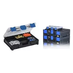 Storage box allit EuroPlus MetaBox mini 63 — polypropylene, black/blue, with removable dividers
