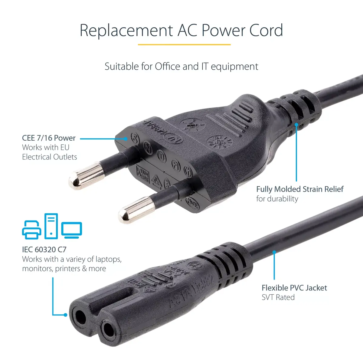 Кабель питания для ноутбука StarTech.com 2м EU Plug к C7 Photo 6