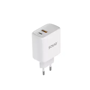 Indoor charger SAVIO LA-06 USB-A & USB-C Power Delivery 3.0, 30 W, 100–240 V, white