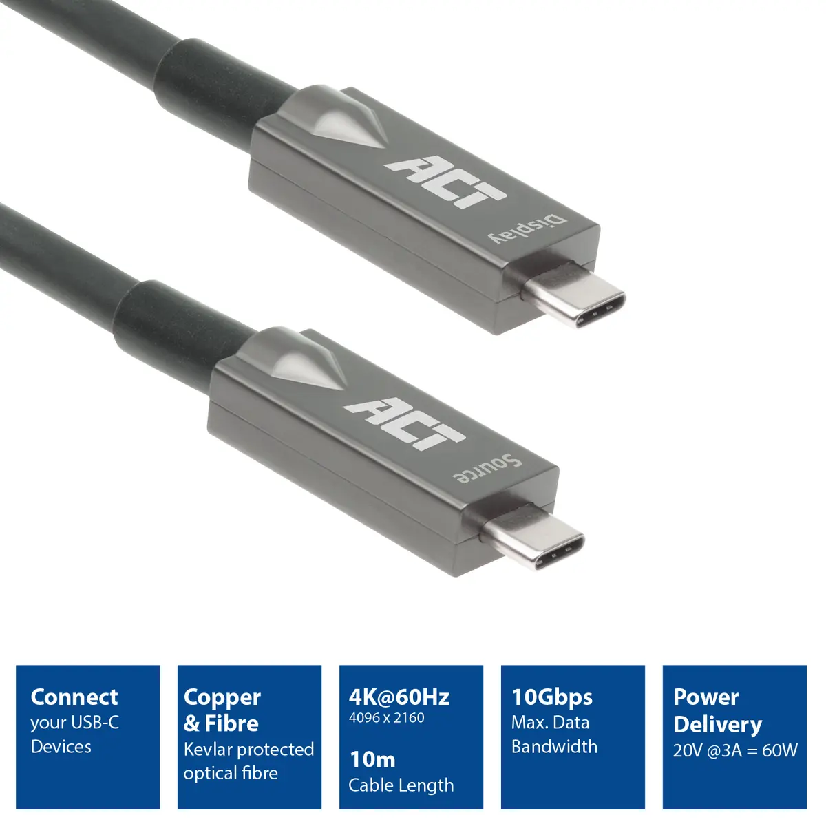 ACT AK4310 USB-C 3.2 Gen2 Активный оптический кабель 10м Photo 2
