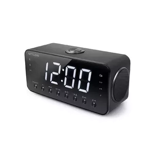Clock radio Muse M-192 CR — digital clock, FM tuner, 1.8" LED display, black wood, AC 100–240V, AAA backup