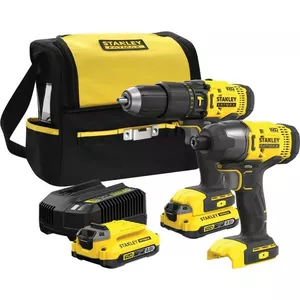 Cordless drill kit STANLEY SFMCK465D2S-QW 18V Li-Ion, 2-speed, 2×2.0Ah batteries, charger, LED, impact driver included