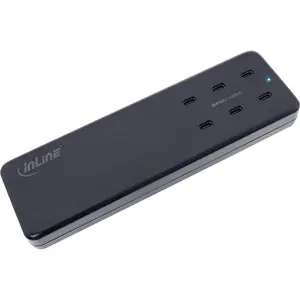 Многопортовое зарядное устройство InLine 31516I с 6 портами USB-C, Power Delivery 3.0, технологией GaN и кабелем 1.5 м, черное