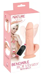 Realistic Bendable Vibrator Nature Skin Pink — 20.8 cm total, 17 cm insertion, Ø 3.7–4.8 cm, 10 vibration modes, remote, suction cup