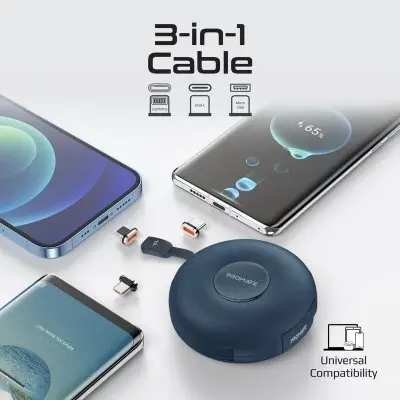 Promate складной 3‑в‑1 USB-C — USB-C/Lightning/microUSB 1 м Photo 2