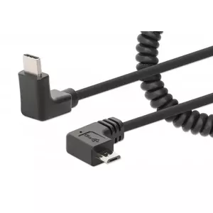Manhattan USB-C to Micro-USB Cable 1m Male to Male Black 480 Mbps Tangle Resistant Curly Design