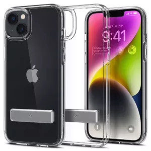 Mobile phone case Spigen ACS05051 for Apple iPhone 14, transparent, PC+TPU, for 6.1" screen, with desktop stand