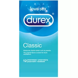 Male condom Durex Classic — latex, transparent, nominal width 52 mm, pack of 12