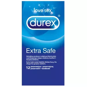 Condoms Durex Extra Safe — male latex condoms, 56 mm width, 12 pcs, transparent