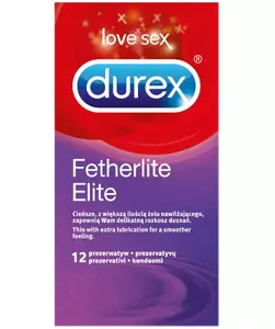 Prezervatīvs Durex Fetherlite Elite — caurspīdīgs vīriešu, platums 52 mm, 12 gab.