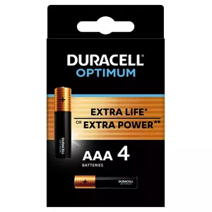 Duracell OPTIMUM AAA alkaliskās baterijas, 4 gab. — ilgstošs darbības laiks mazām ierīcēm