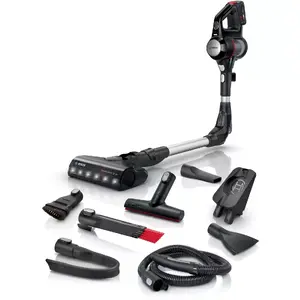 Вертикальный пылесос Bosch BCS711PET — беспроводной 18 В, 40 мин работы, безмешковый 0.3 л, для твердых полов и ковров, красно-черный