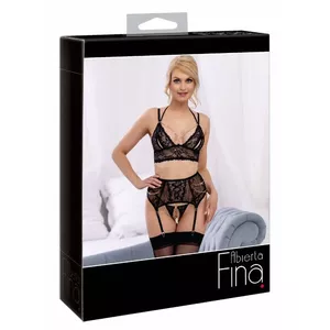 Apakšveļas komplekts abierta fina Bra Suspender Set Abierta Fina S Black — mežģīņu bralets, josta ar pakaramajiem, atvērti biksītes, izmērs S