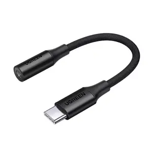 Адаптер UGREEN AV161 — разъём 3.5 мм (гнездо) на USB-C (штекер), 10 см, чёрный