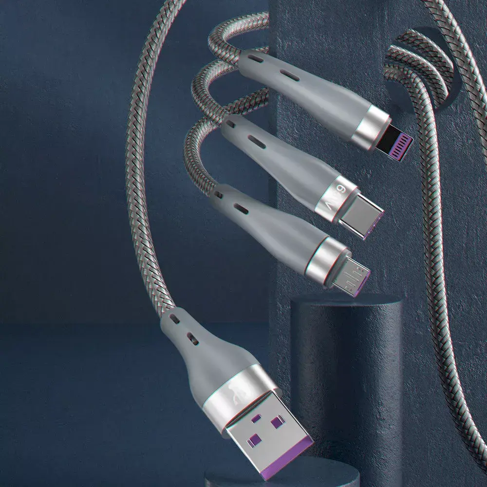 Dudao 3-in-1 USB Cable Lightning/microUSB/USB-C 65W 1.2m Photo 3