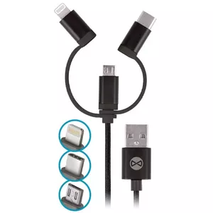 Кабель данных USB Forever T_01626 3‑в‑1 (USB-A → micro‑USB / Lightning / USB‑C), 1 м, 1,5 A, чёрный