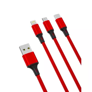 USB cable XO NB173 3‑in‑1 (Lightning, USB‑C, microUSB) 1.2 m 2.4A red