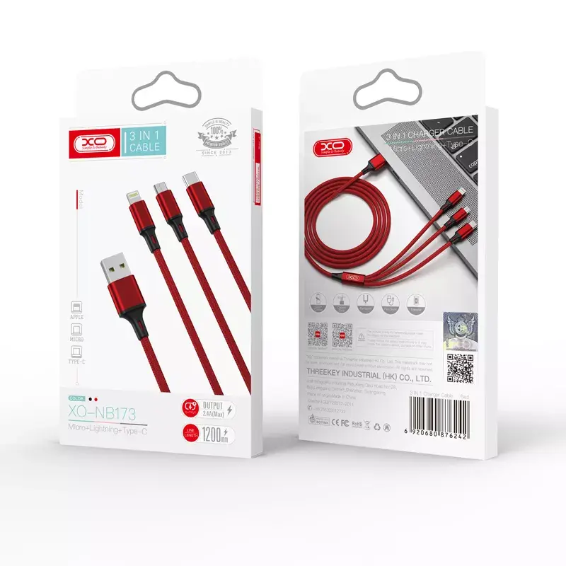 USB cable XO NB173 3‑in‑1 1.2 m 2.4A Photo 5